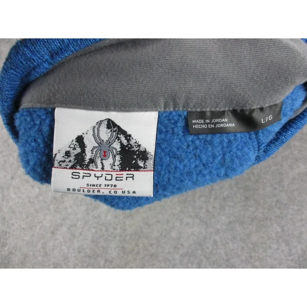 Spyder Jacket Mens Large Blue Fleece Patch Heathered Full Zip Mock Neck Coat